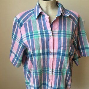 TAN JAY PINK/BLUE PLAID BUTTON UP TOP SIZE 16